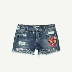 Zara Embroidered Jean Shorts